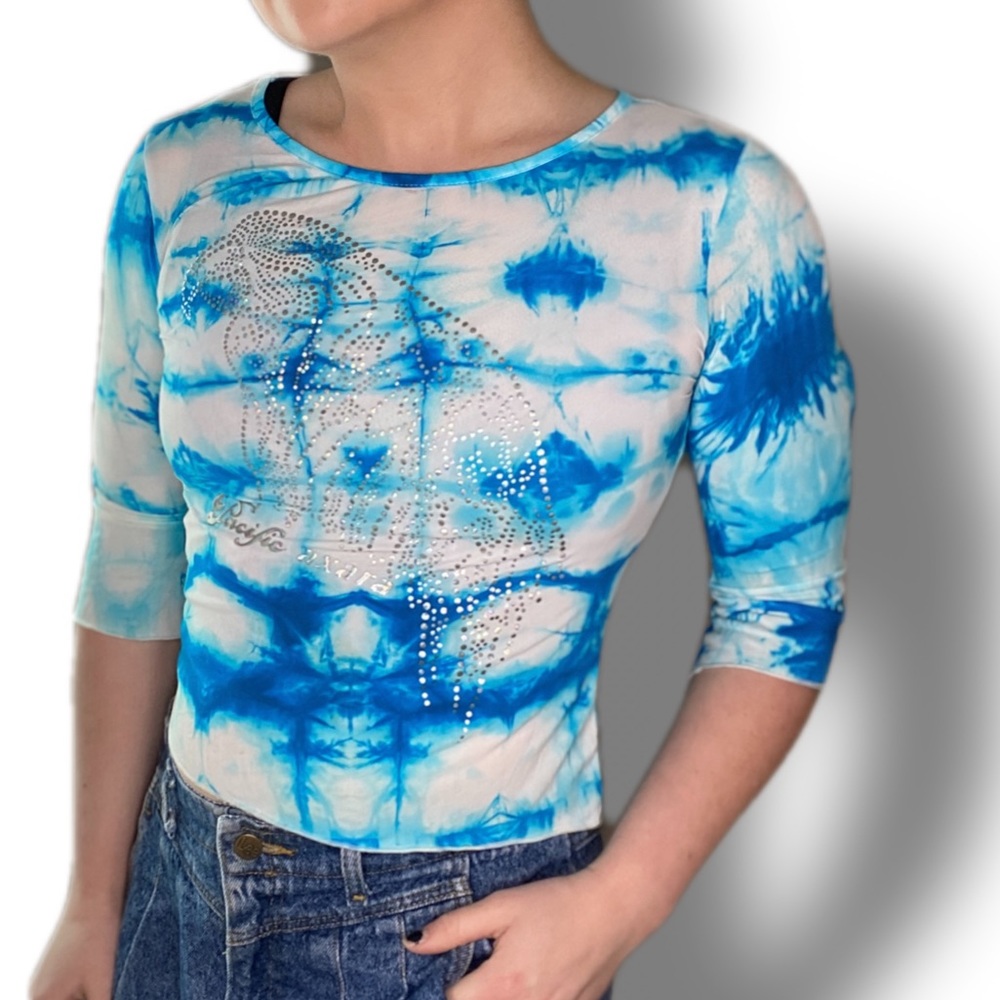 Retro Pacific Axara Blue Tie Dye Water Color Shirt Y2K Size Medium